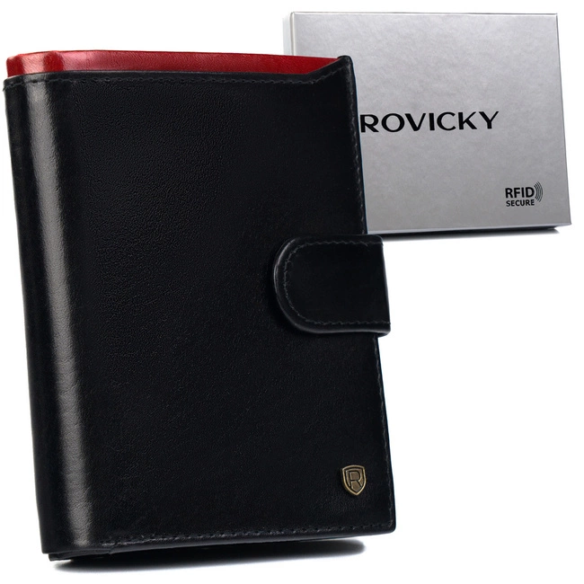 Portfel skórzany Rovicky N4-RVT-6870 Black+Red czarny