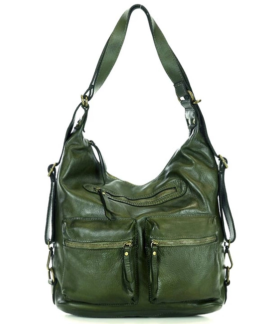 MARCO MAZZINI Miejska torebka plecak skórzana convertible leather bag zielony v132d