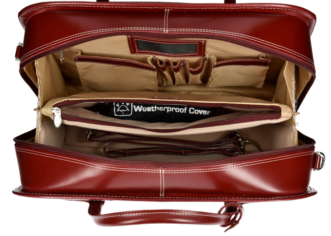 Skórzana torba damska 17" na laptopa z odpinanym wózkiem Mcklein Willowbrook 94986 czerwona