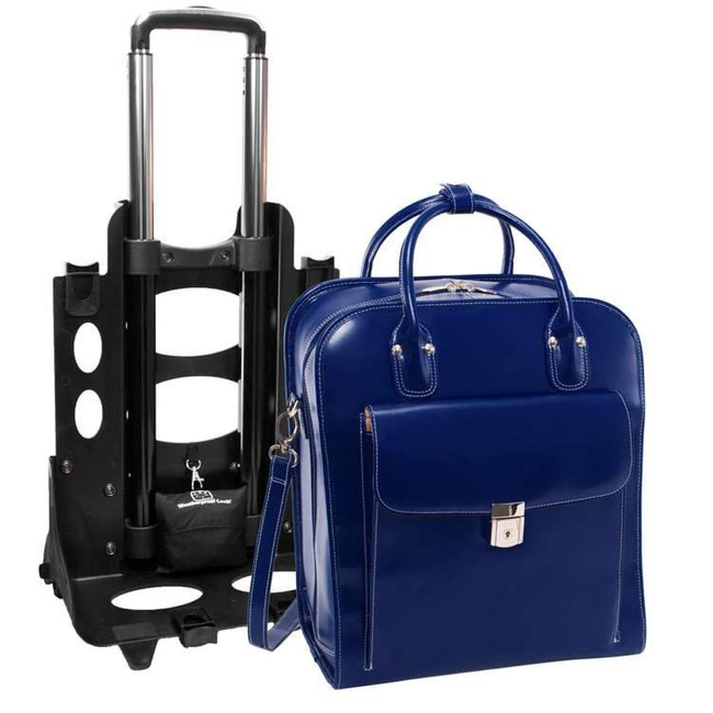 Skórzana torba damska na laptopa 15,6" z odpinanym wózkiem Mcklein La Grange granatowa