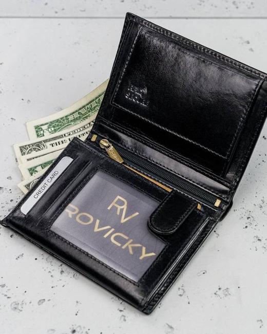 Skórzany portfel męski czarny Rovicky N62-RVT BLACK
